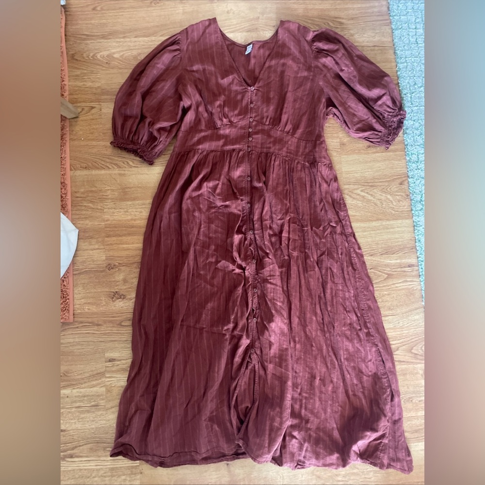 Old Navy Rust Red Button Down Dress Puff Sleeves Size XL